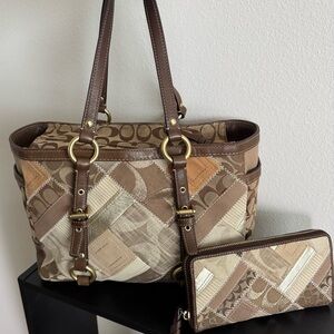 Coach Brown Patchwork Tote with Matching Wallet - PRICE IS FIRM!